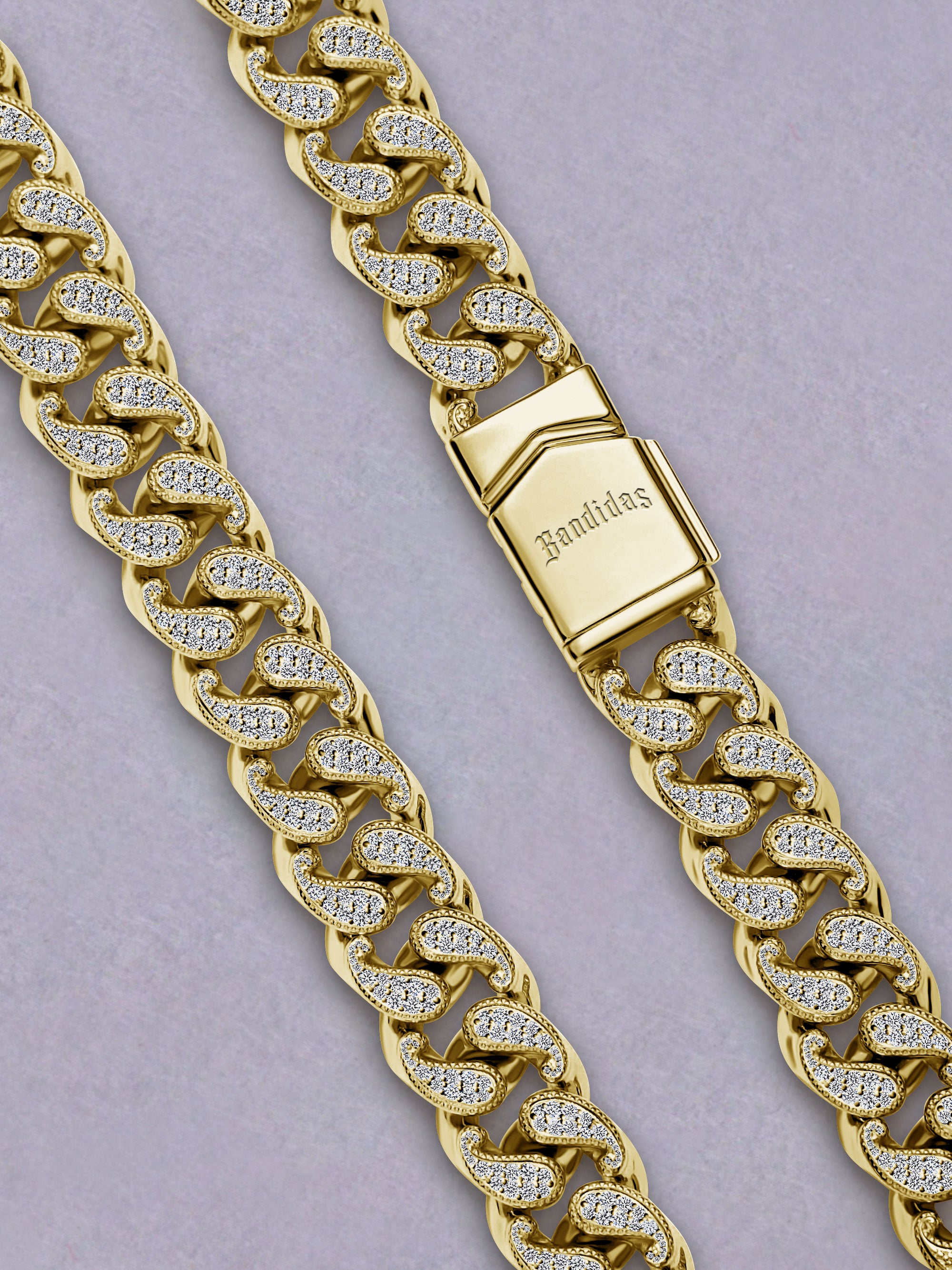18K Yellow Paisley Diamond Cuban Necklace Limited Edition 30pcs