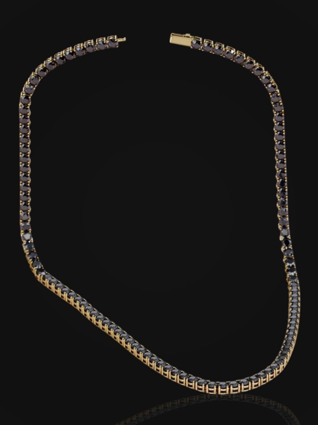 NATURAL BLACK DIAMOND TENNIS NECKLACE IN 14K YELLOW GOLD
